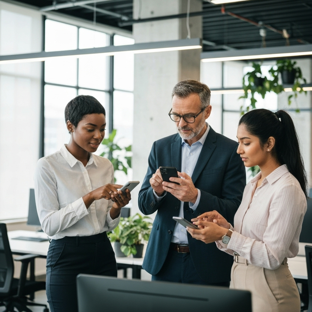 Equipe empresarial usando smartphones